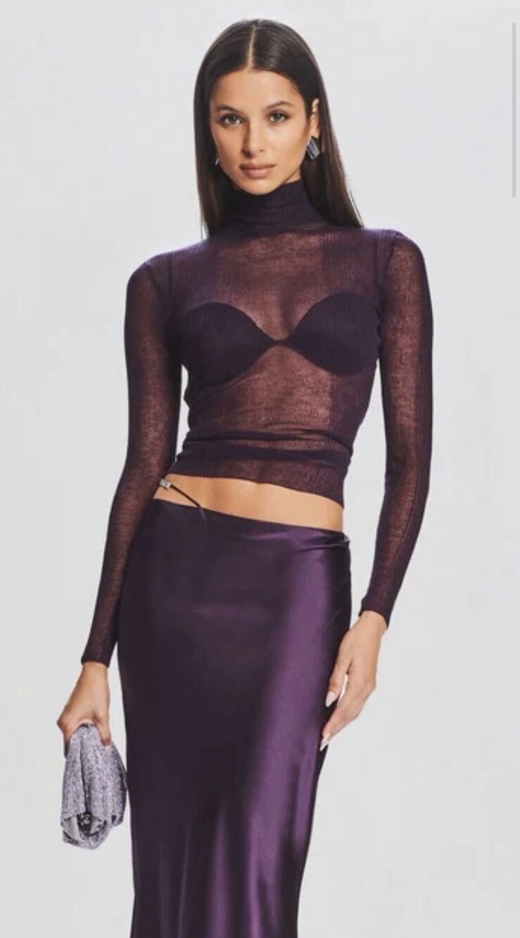 NWT Seroya RETROFETE Piper Sheer Sweater Knit Top Turtleneck •S•Linen Blend $188